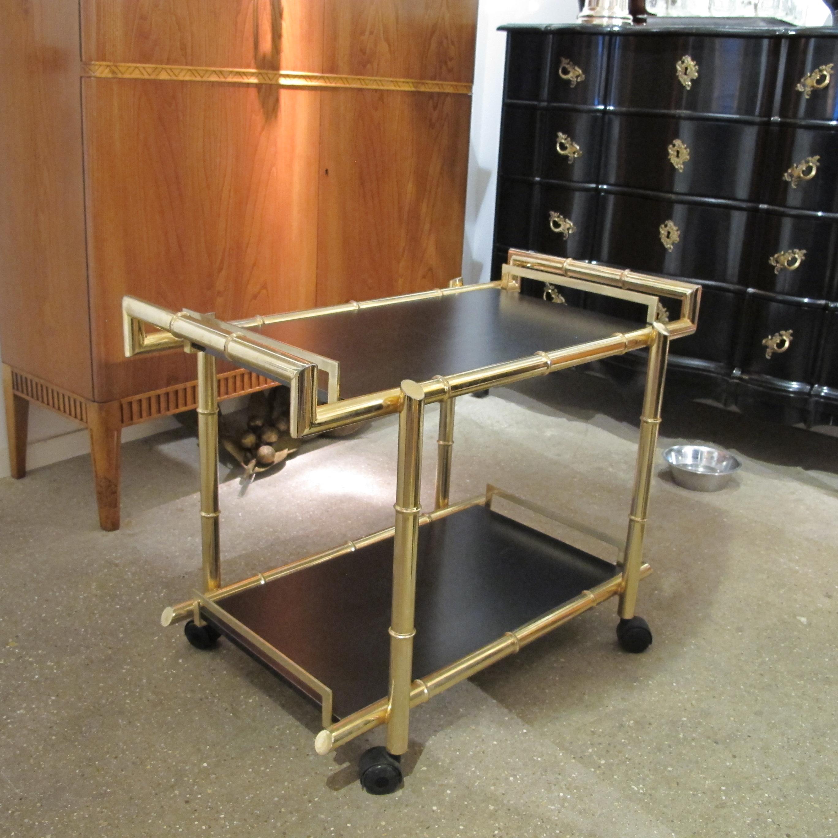 1970s Brass Two Tier Faux Bamboo Trolley – Bar Cart, Belgian  For Sale 3
