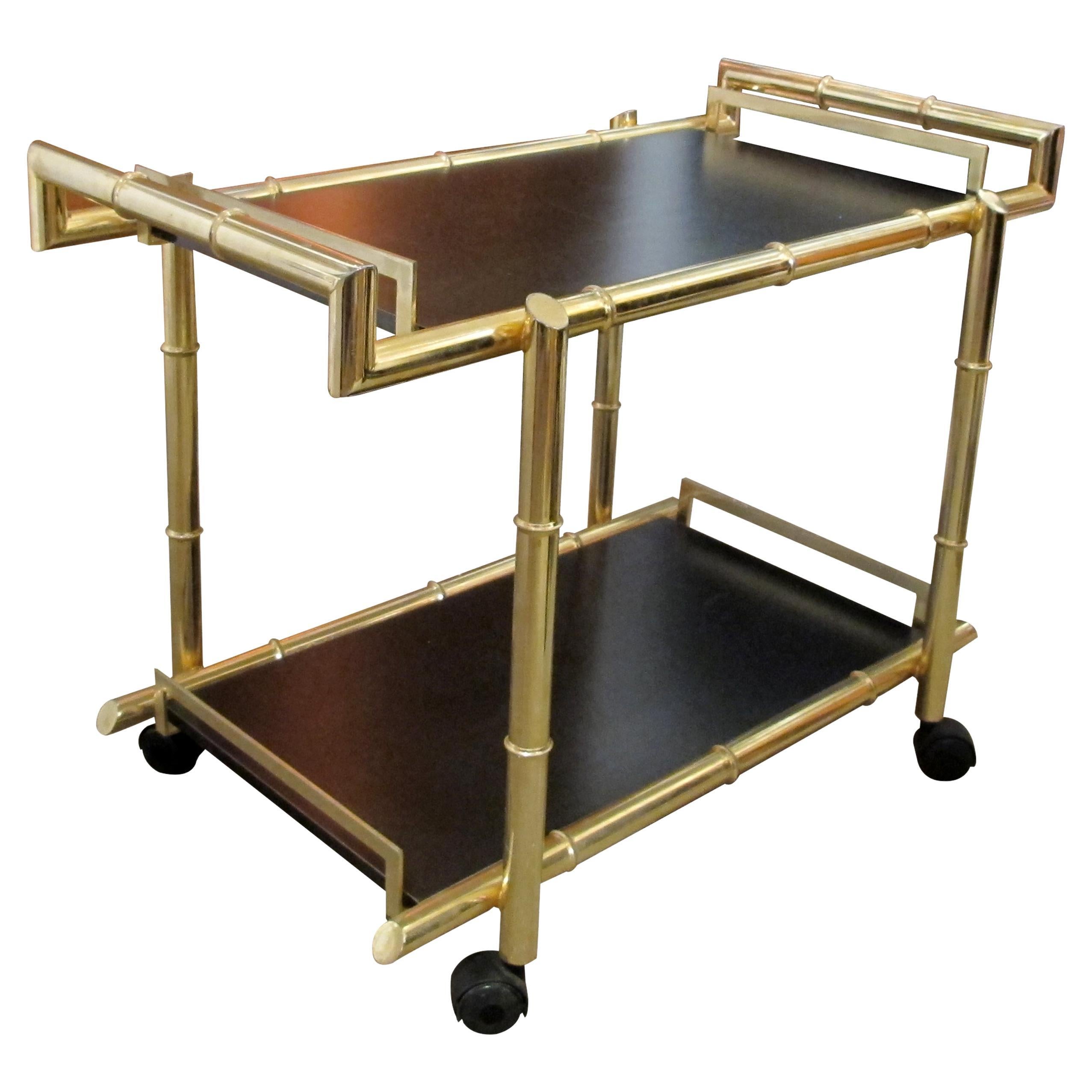 1970s Brass Two Tier Faux Bamboo Trolley – Bar Cart, Belgian 