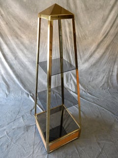 1970's Brass Wicker Obelisk Curio Etagere' Vitrine by Romeo Rega, Mario Sabot