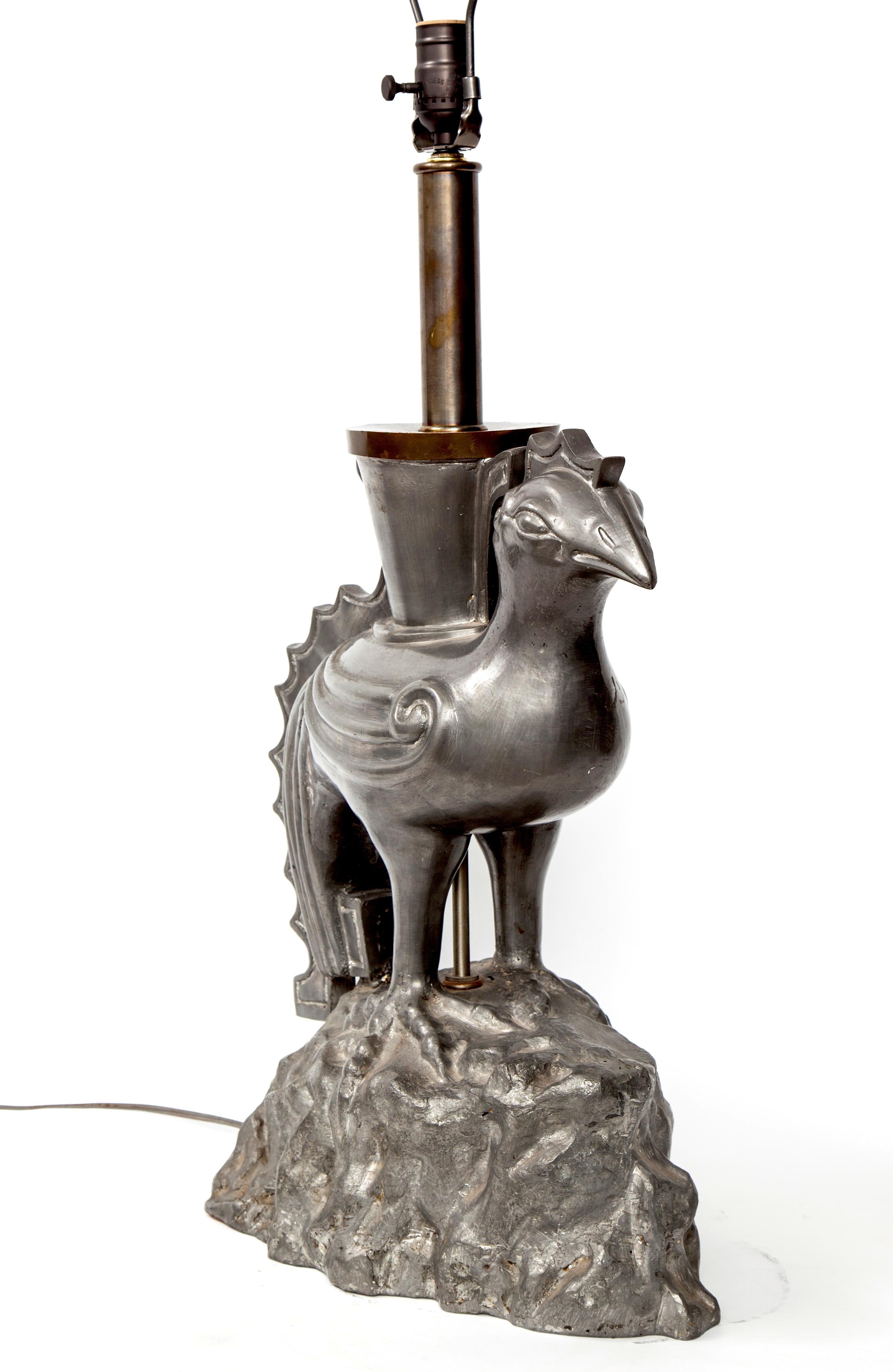 1970s Mixed-Metal Bird Lamp In Good Condition In New York, NY