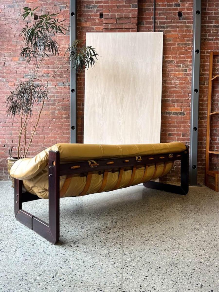 Late 20th Century 1970s Brazilian MP97 Wood and Leather Sofa by Percival Lafer