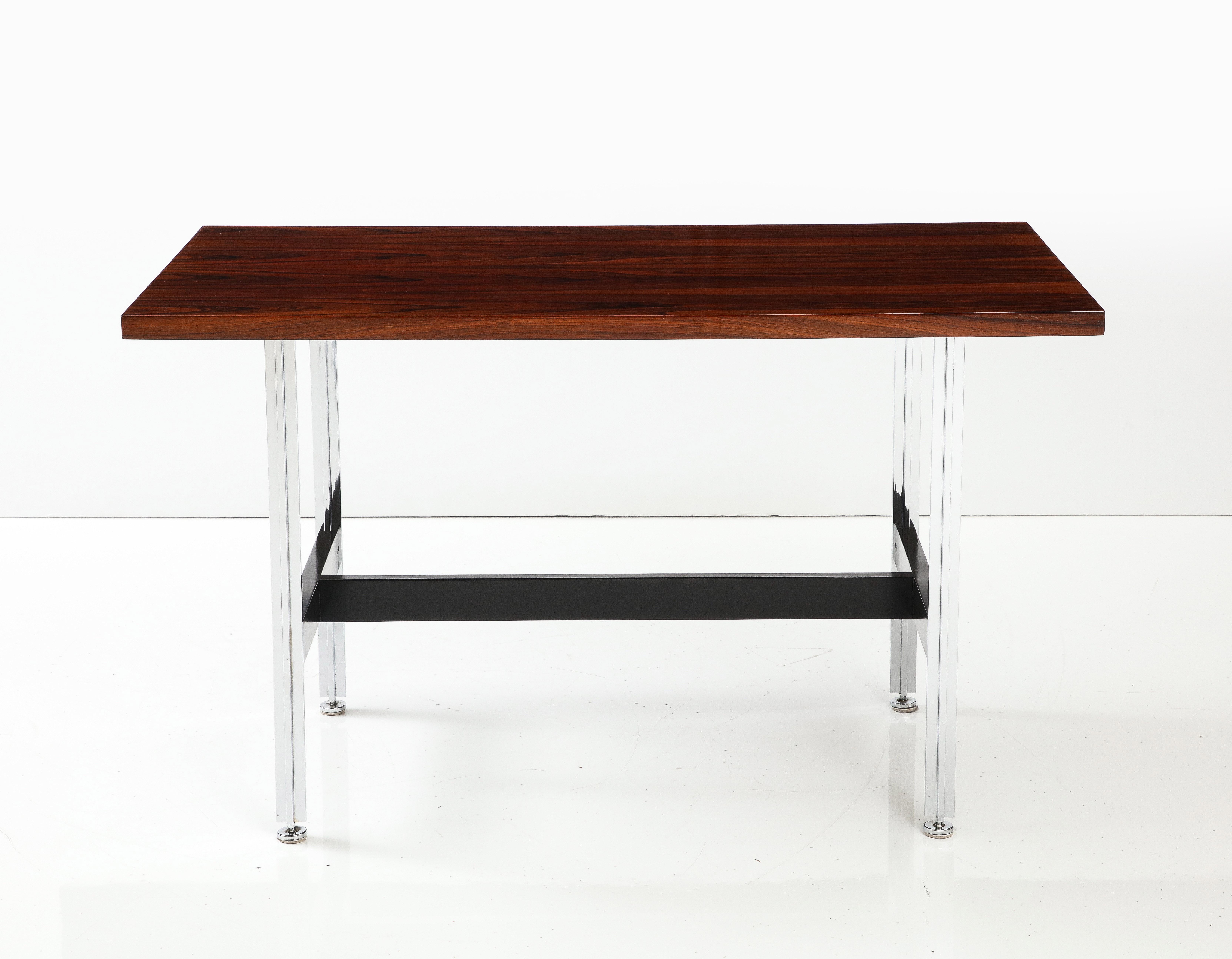 Beautiful 1970's mid-century modern Brazilian rosewood steel and lacquer desk or dining table by John Stuart, fully restored with minor wear and patina due to age and use.