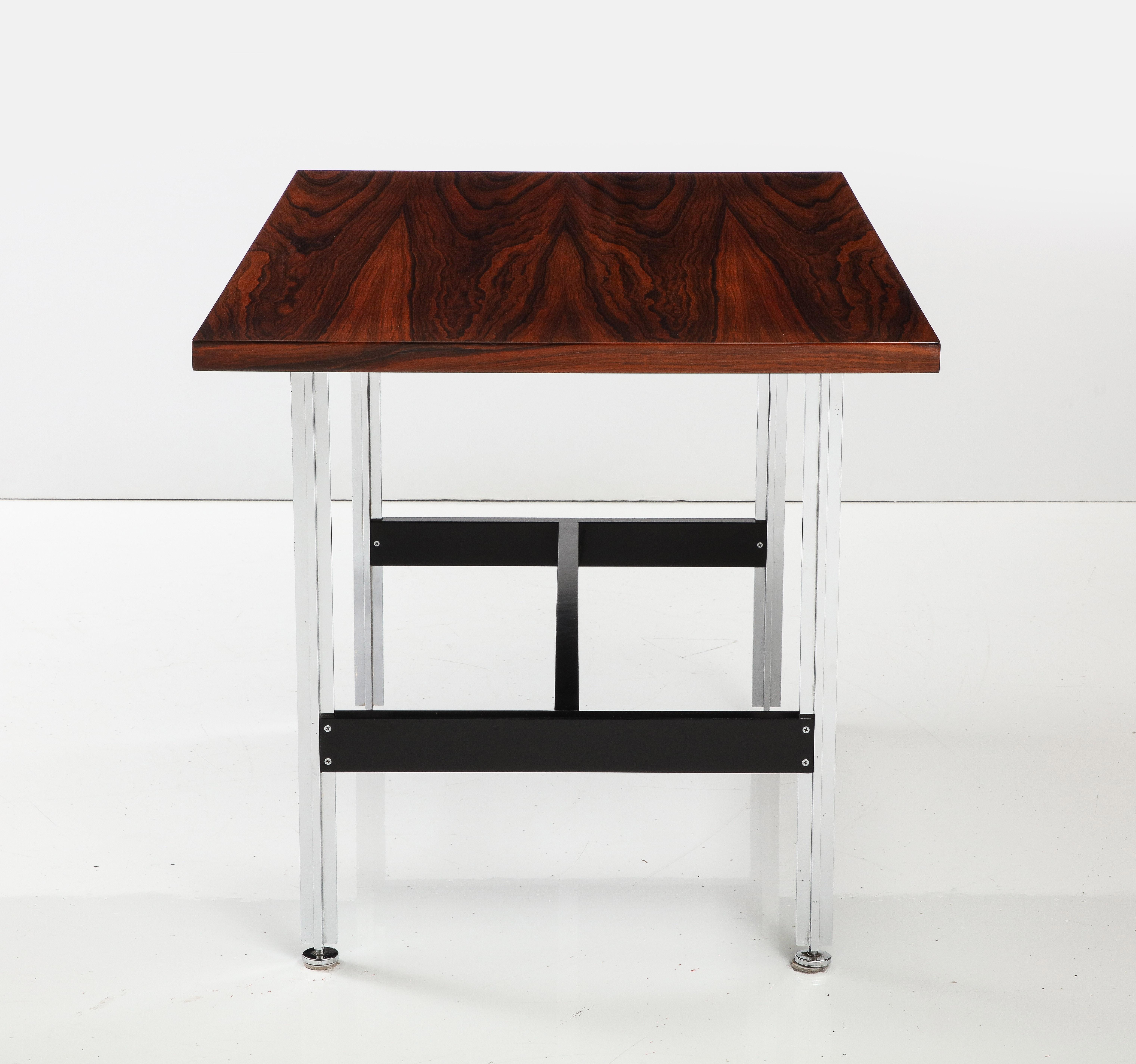 Mid-Century Modern 1970's Brazilian Rosewood And Steel Desk/Dining table By John Stuart For Sale