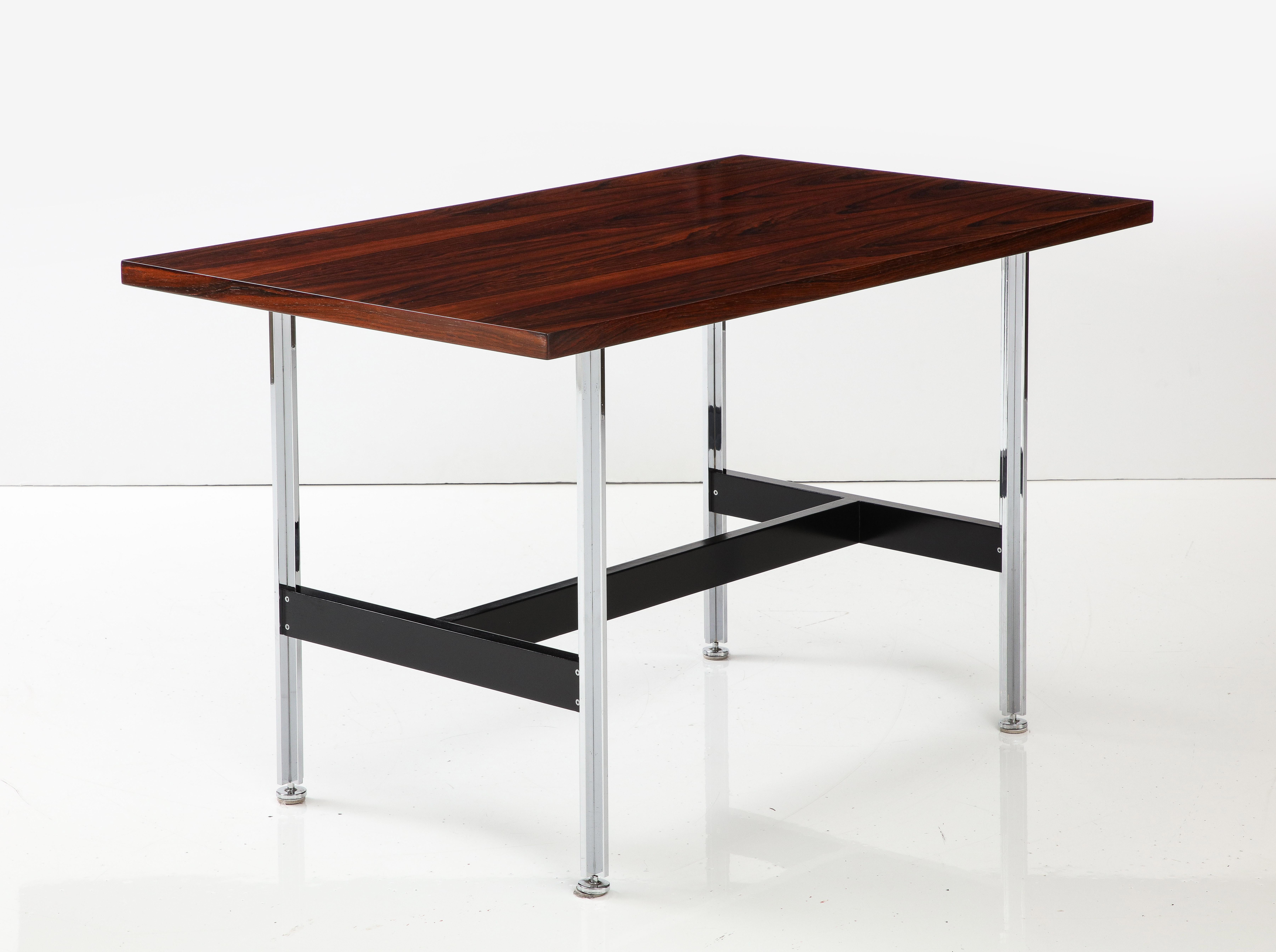 American 1970's Brazilian Rosewood And Steel Desk/Dining table By John Stuart For Sale