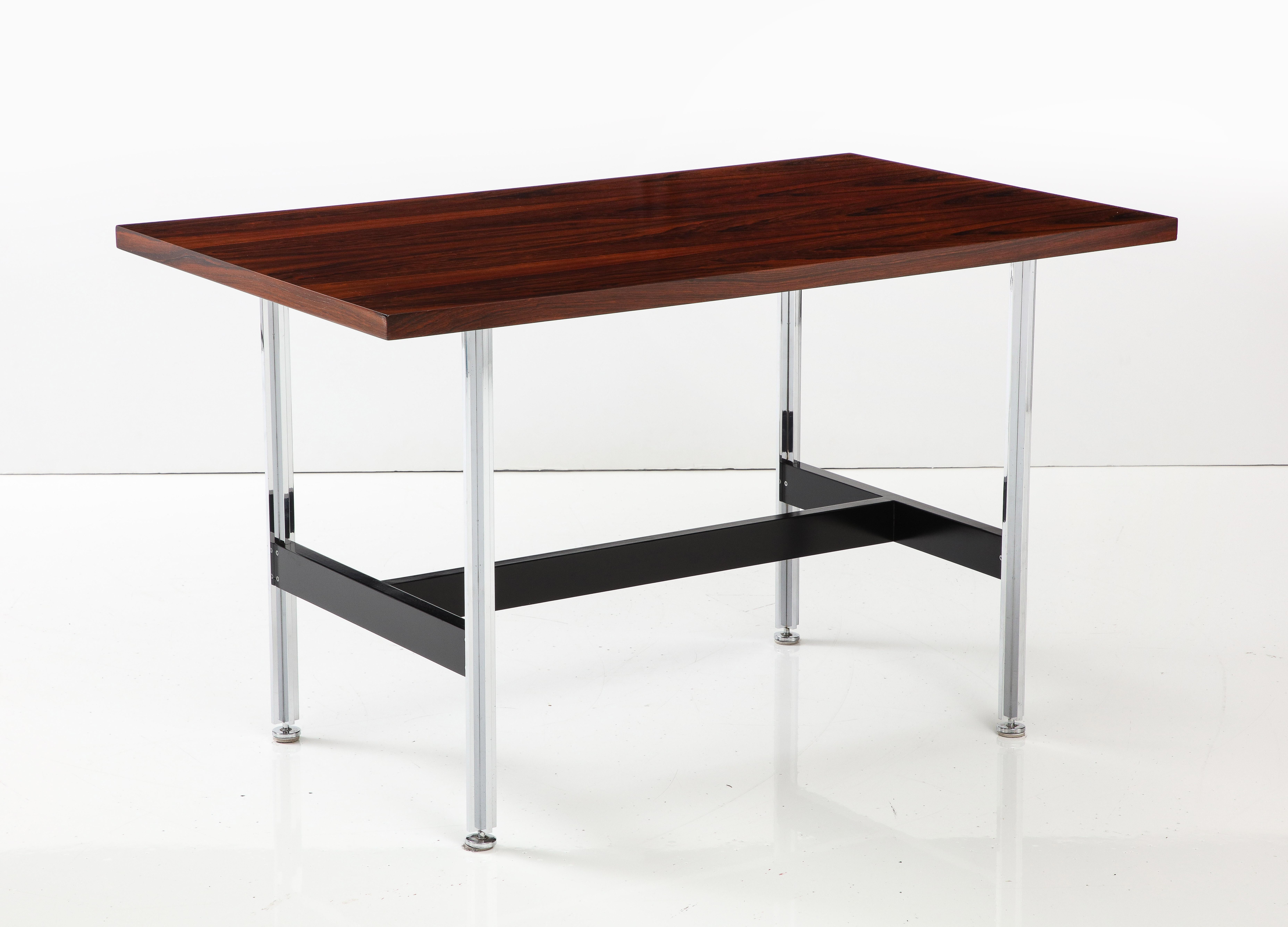 Late 20th Century 1970's Brazilian Rosewood And Steel Desk/Dining table By John Stuart For Sale