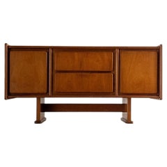 1970s Brazilian Solid Wood Sideboard with Recessed Panel Doors and Drawers