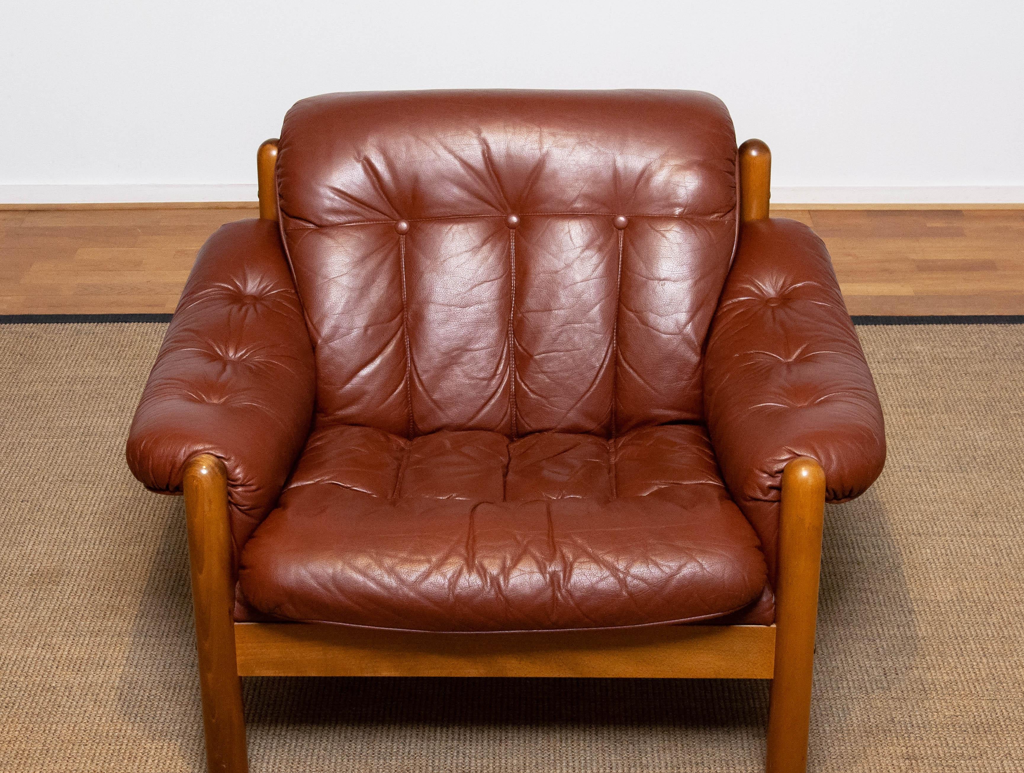 1970s Brazilian Style Brutal Lounge Chair in Brown Leather by Göte Möbler Nässjö 3