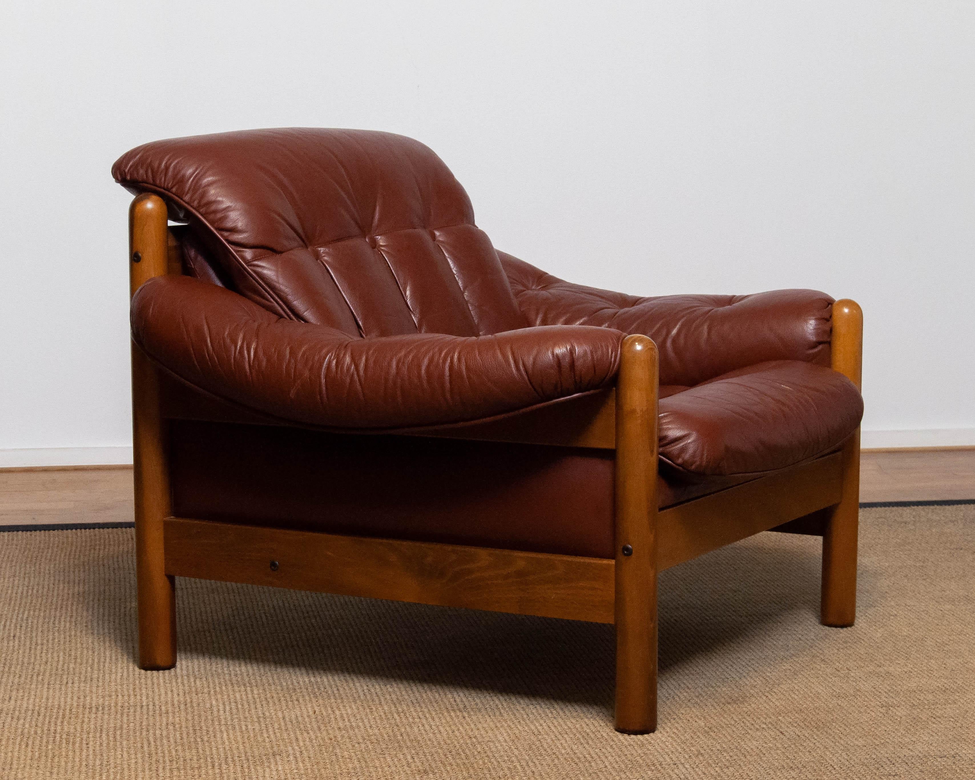 Brutalist 1970s Brazilian Style Brutal Lounge Chair in Brown Leather by Göte Möbler Nässjö