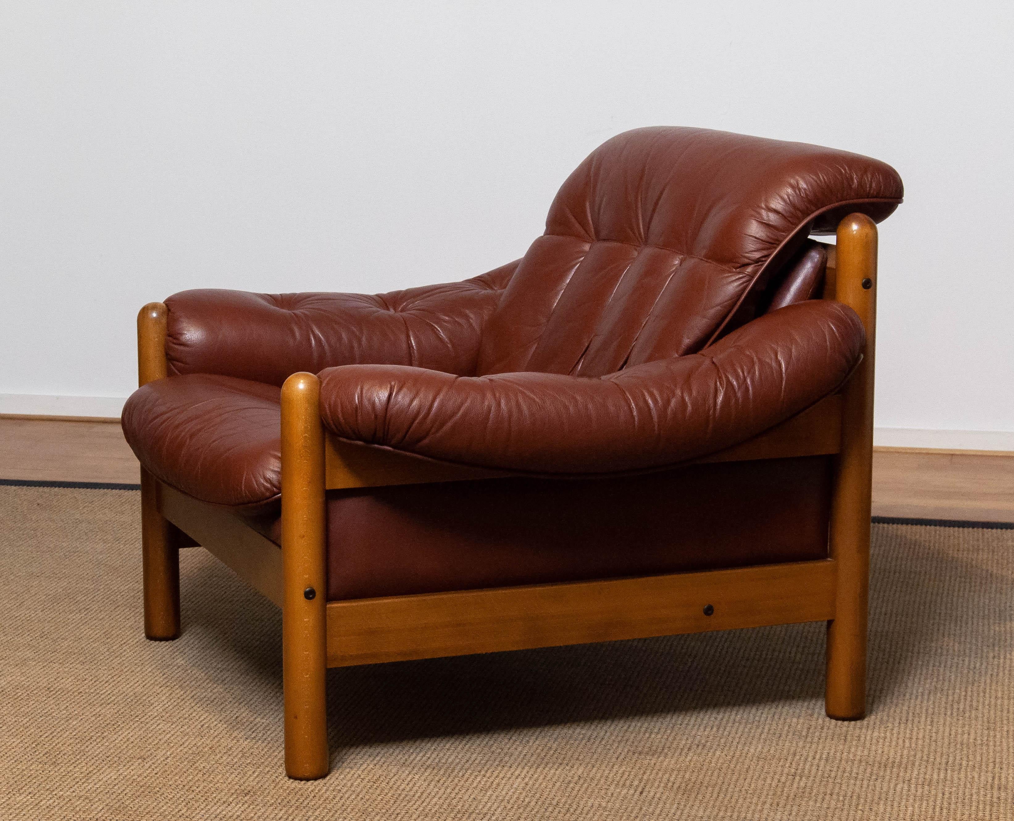 Swedish 1970s Brazilian Style Brutal Lounge Chair in Brown Leather by Göte Möbler Nässjö
