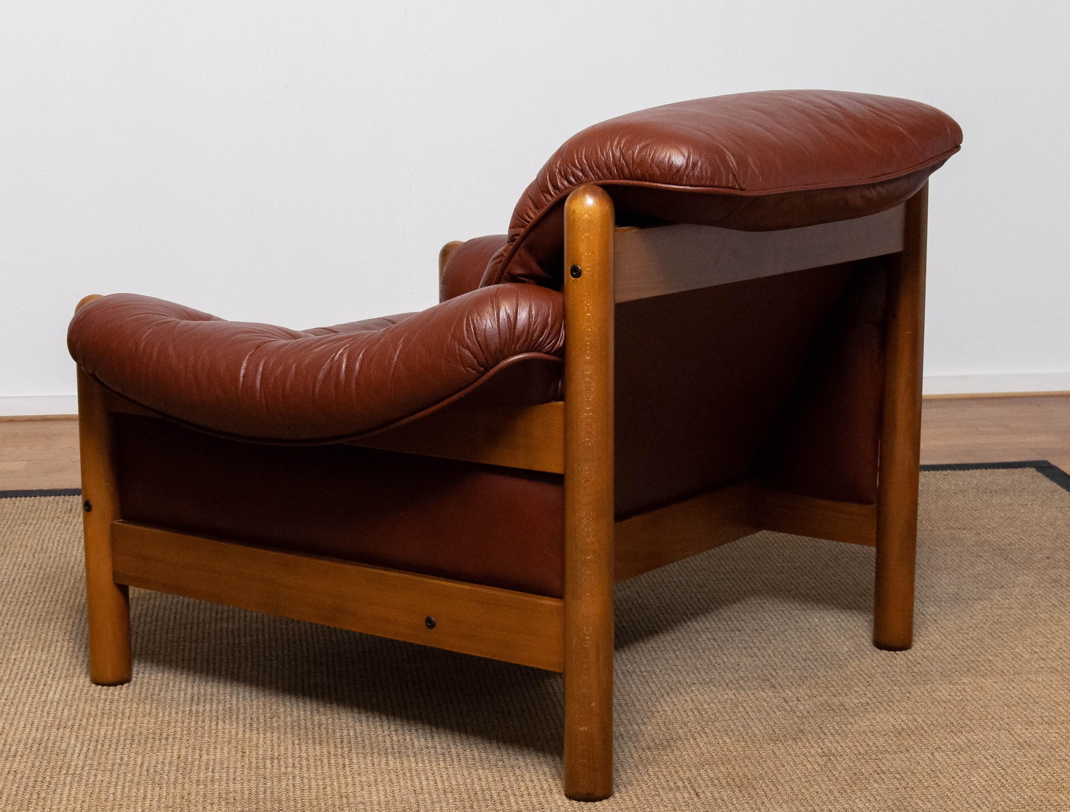 1970s Brazilian Style Brutal Lounge Chair in Brown Leather by Göte Möbler Nässjö In Good Condition In Silvolde, Gelderland