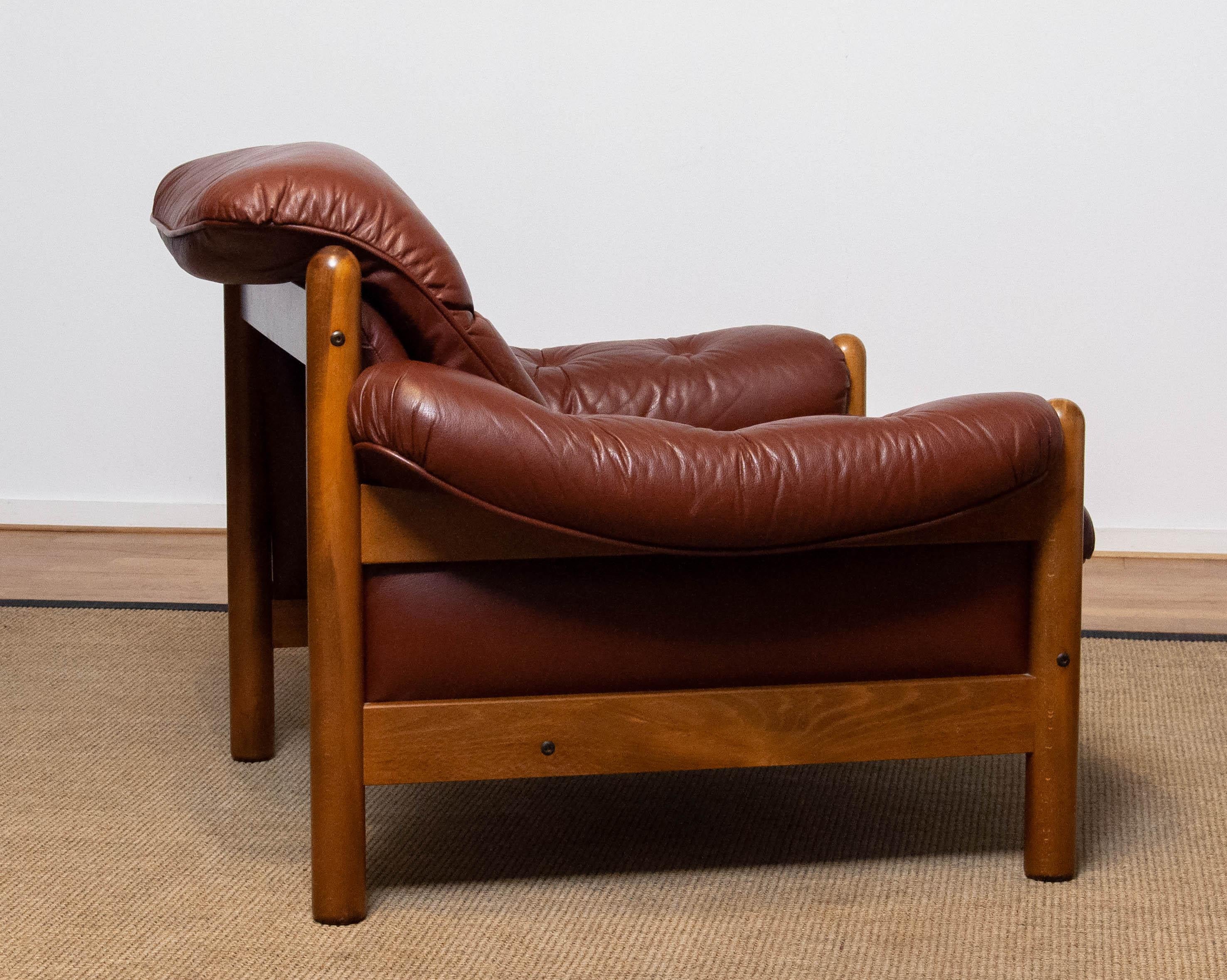 Late 20th Century 1970s Brazilian Style Brutal Lounge Chair in Brown Leather by Göte Möbler Nässjö