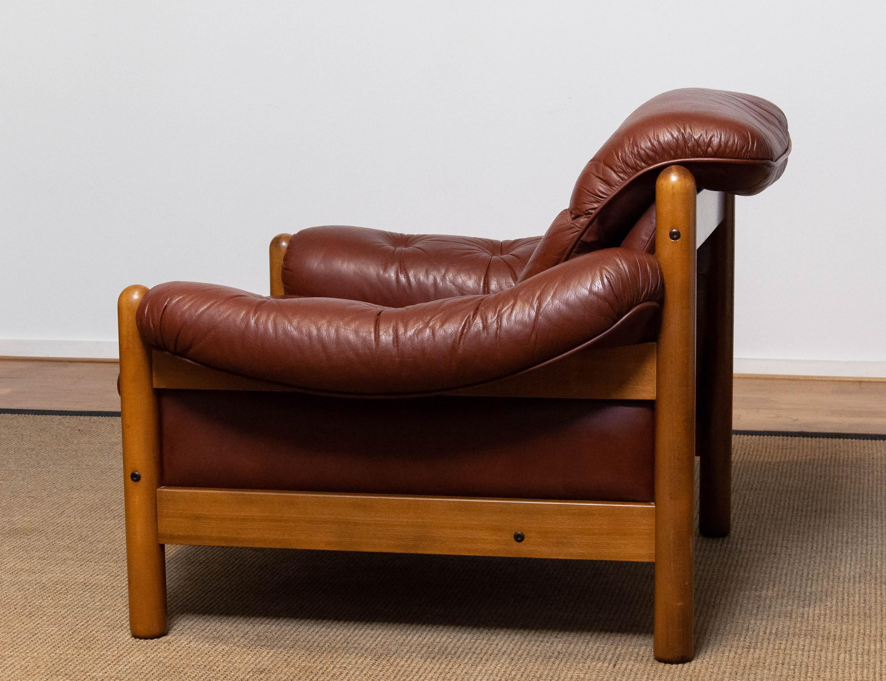 1970s Brazilian Style Brutal Lounge Chair in Brown Leather by Göte Möbler Nässjö 1