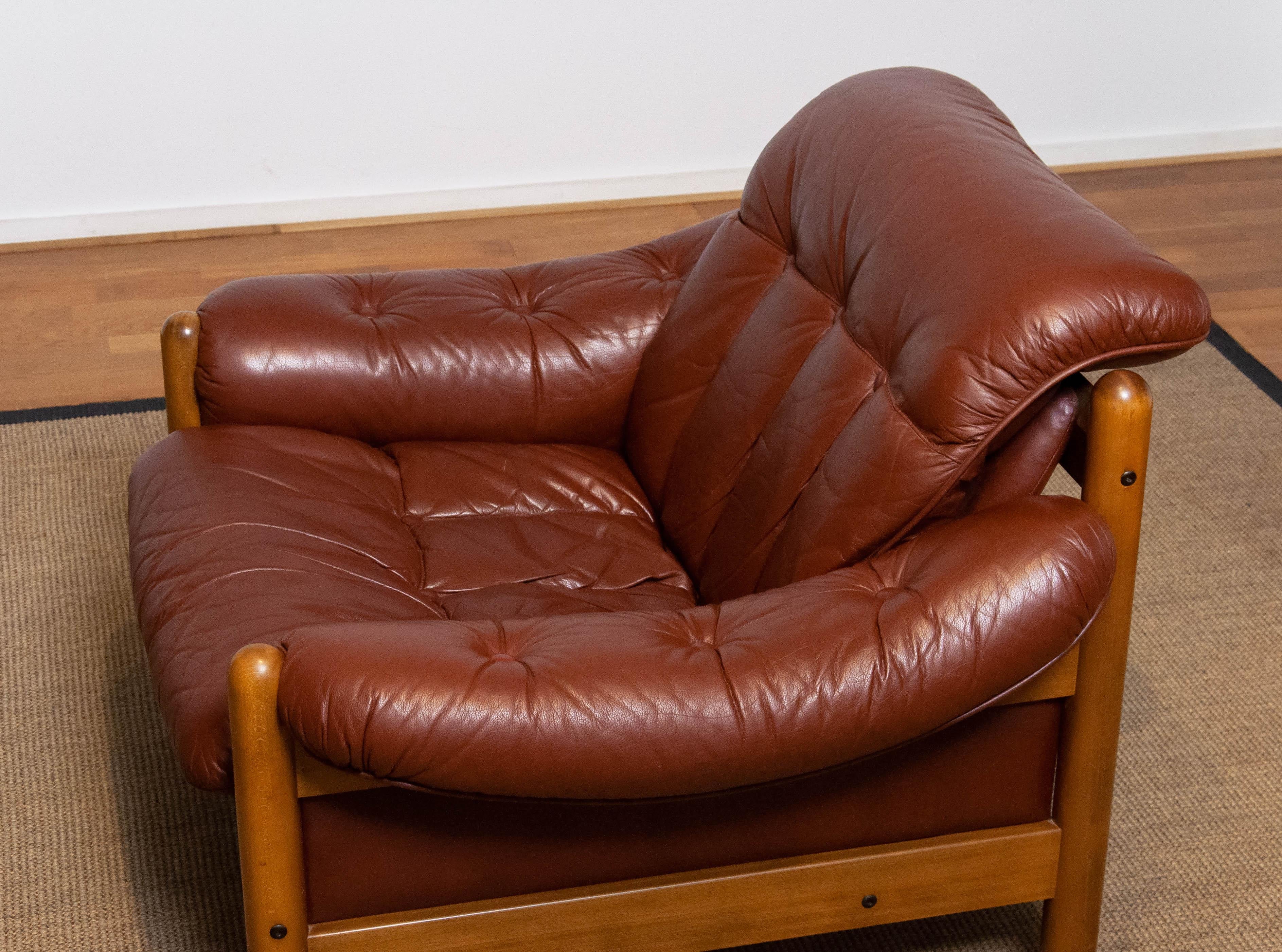 1970s Brazilian Style Brutal Lounge Chair in Brown Leather by Göte Möbler Nässjö 2