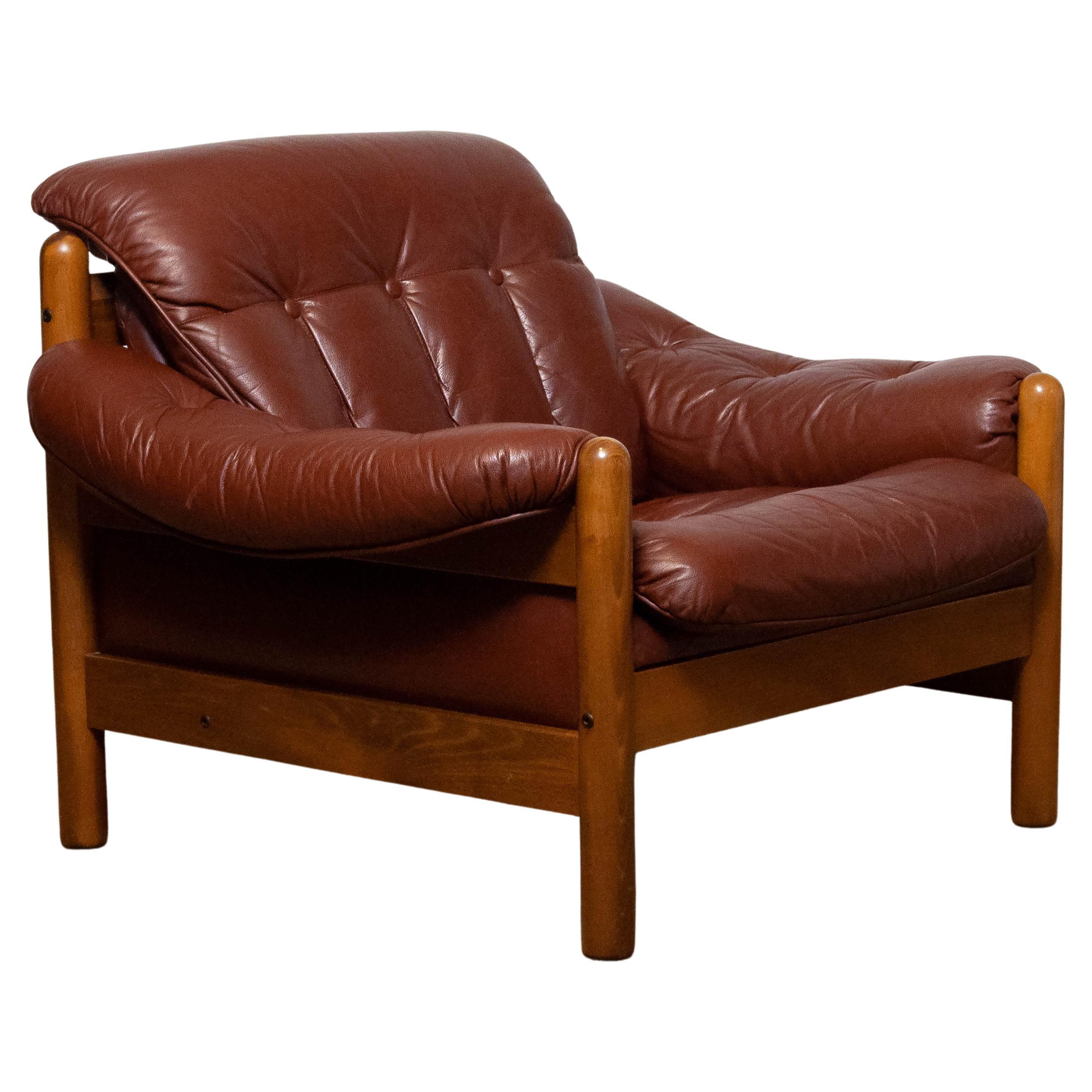 1970s Brazilian Style Brutal Lounge Chair in Brown Leather by Göte Möbler Nässjö