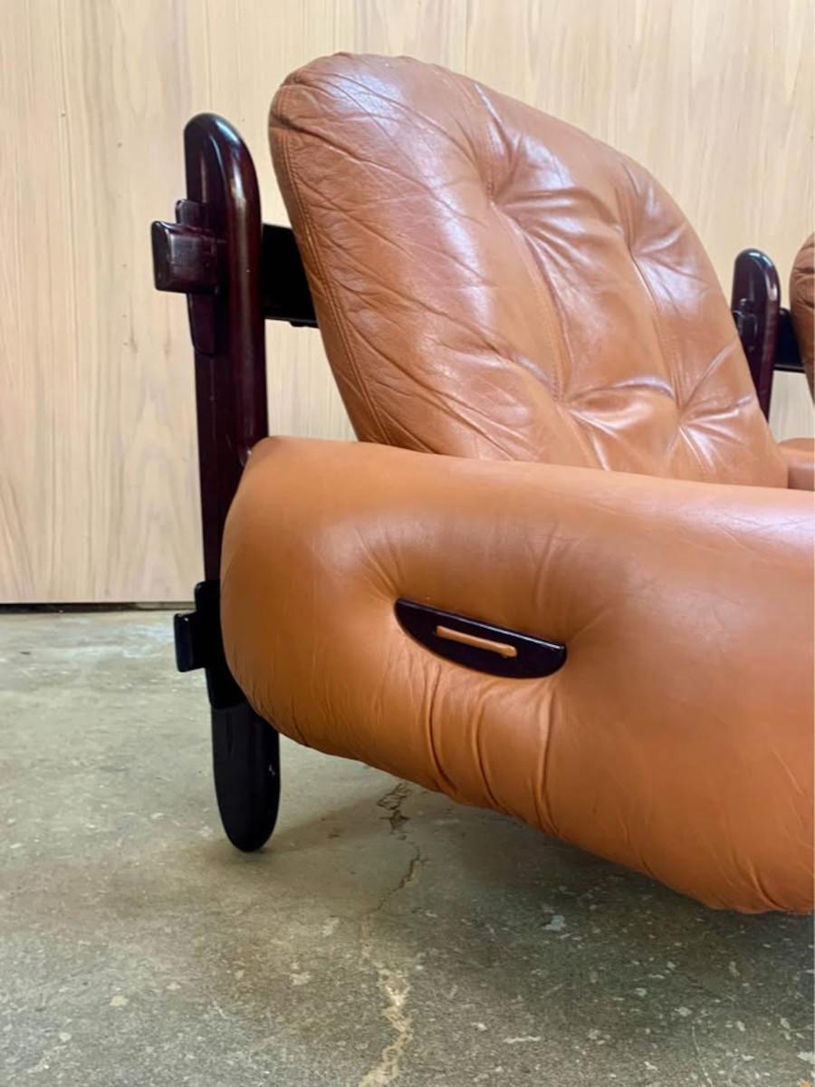 1970s Brazilian Wood and Leather Lounge Chairs by Jean Gillon 1