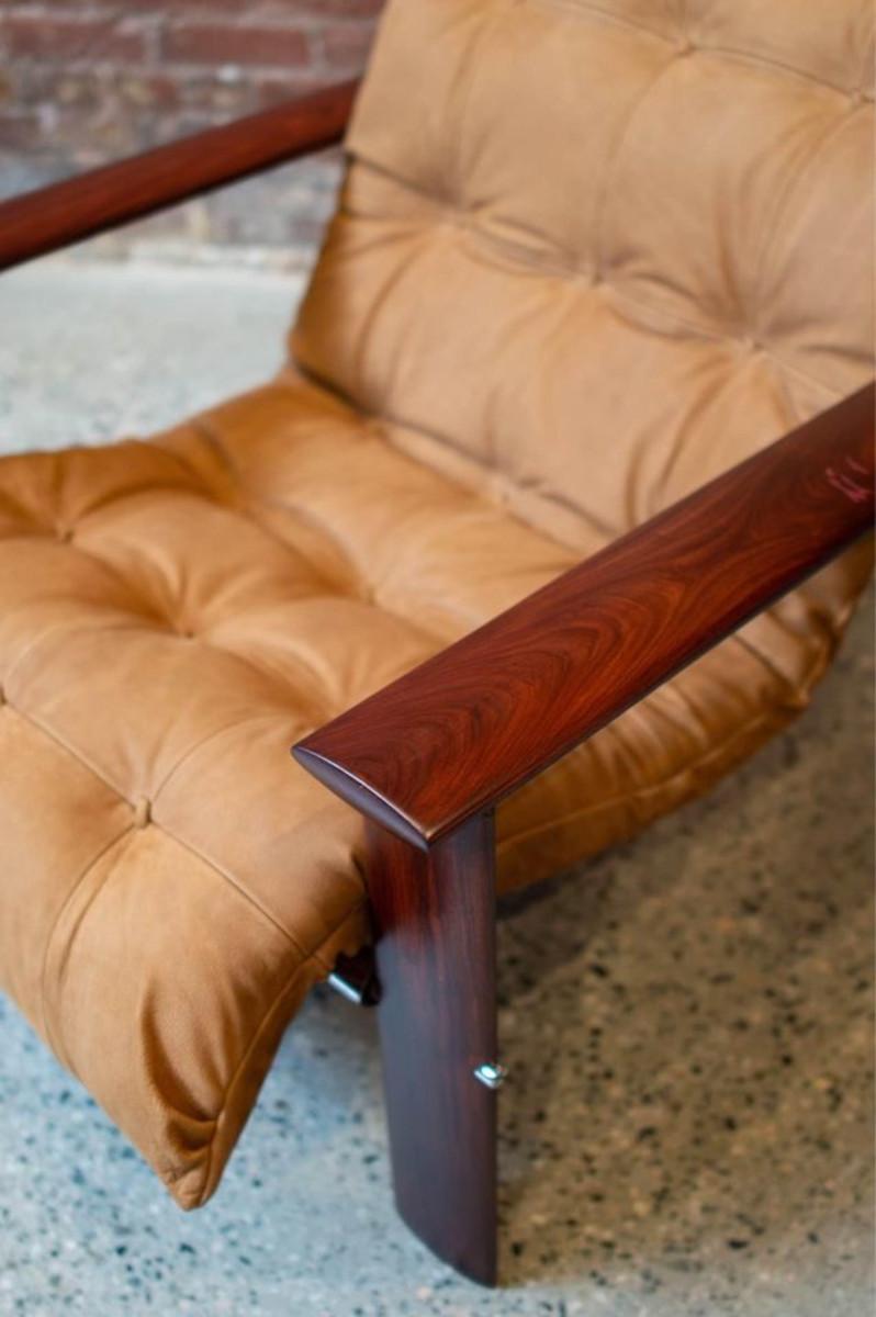 1970s Brazilian Wood and Leather MP129 Chair by Percival Lafer In Excellent Condition In Victoria, BC