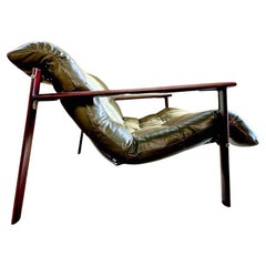 1970s Brazilian Wood and Leather MP129 Sofa by Percival Lafer