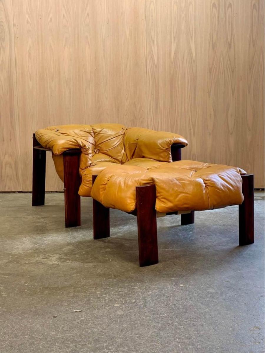 New to our Brazilian collection, we are delighted to feature the exquisite MP131 chair and ottoman, designed by Percival Lafer in the 1970s. Elegantly poised, its Jatoba wood frame is complemented by sleek chromed steel supports, while the