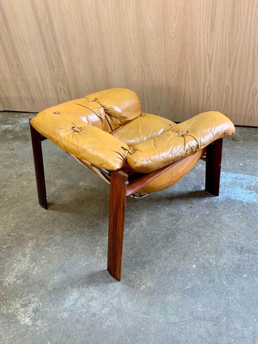Late 20th Century 1970s Brazilian Wood and Leather MP131 Chair and Ottoman by Percival Lafer