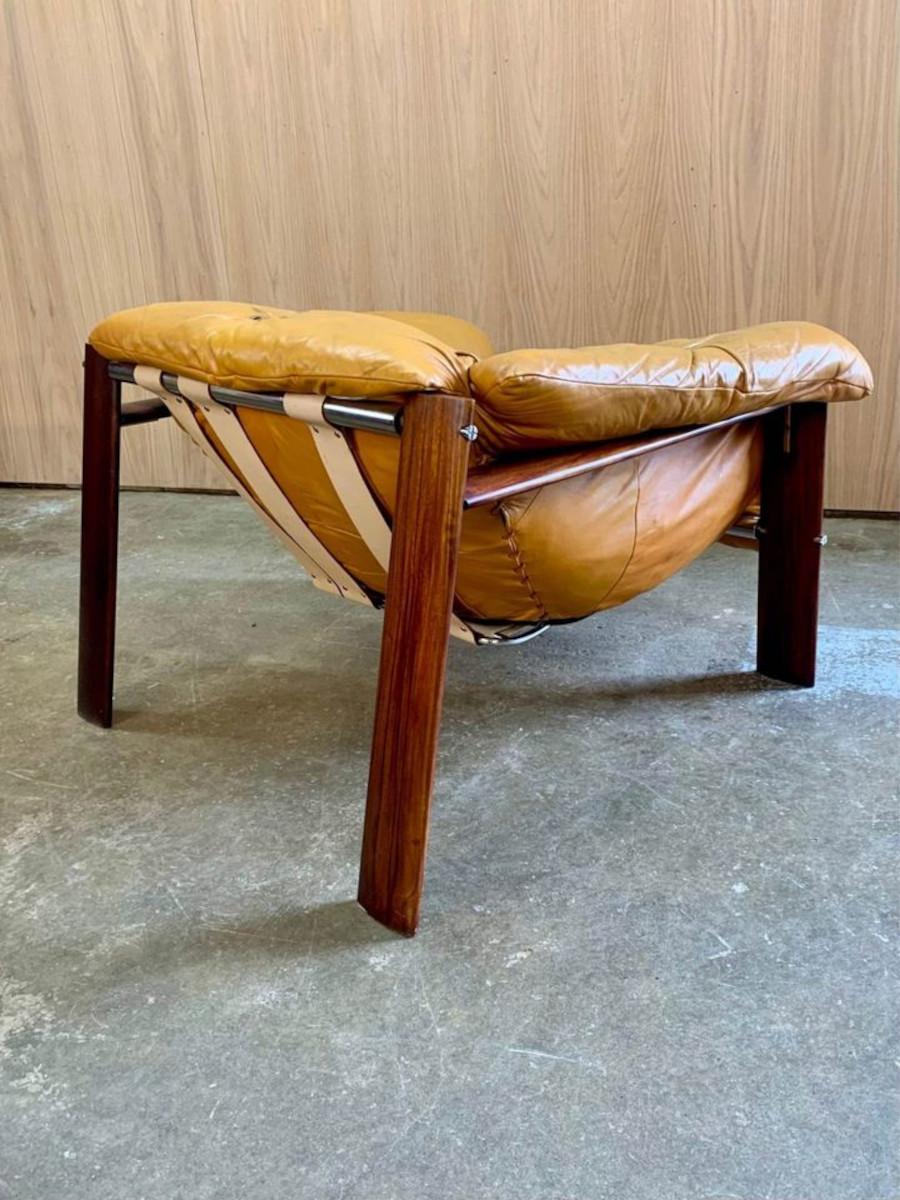 1970s Brazilian Wood and Leather MP131 Chair and Ottoman by Percival Lafer 1