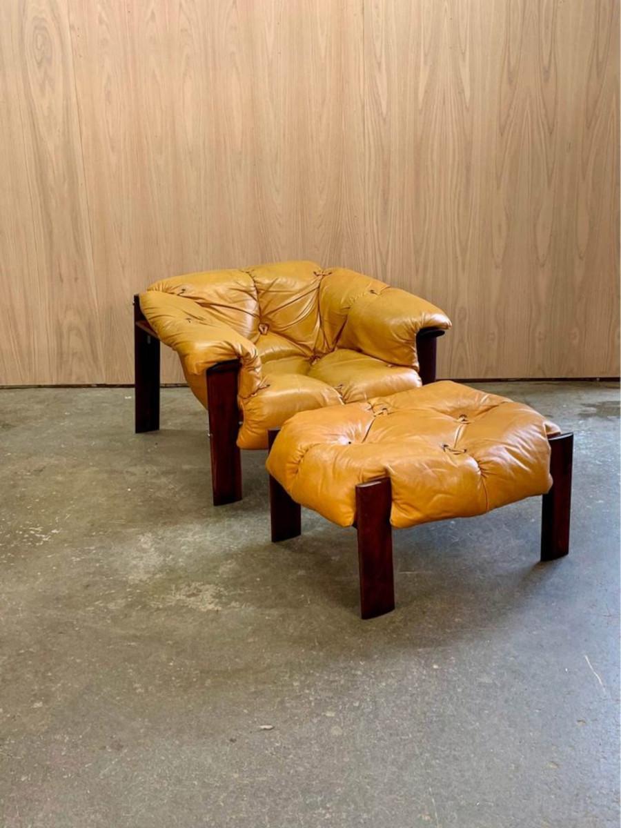 1970s Brazilian Wood and Leather MP131 Chair and Ottoman by Percival Lafer 3