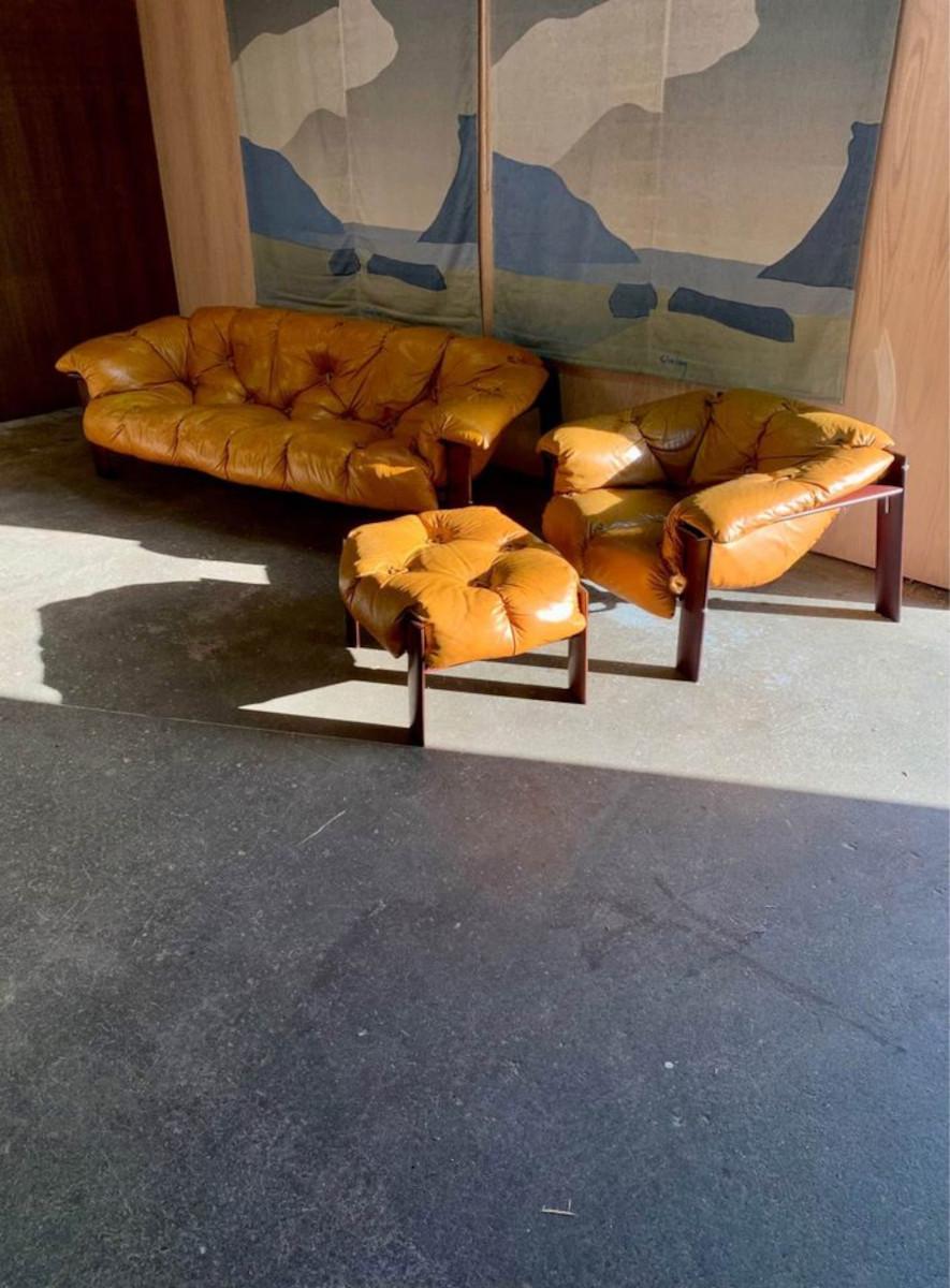 1970s Brazilian Wood and Leather MP131 Chair and Ottoman by Percival Lafer 4