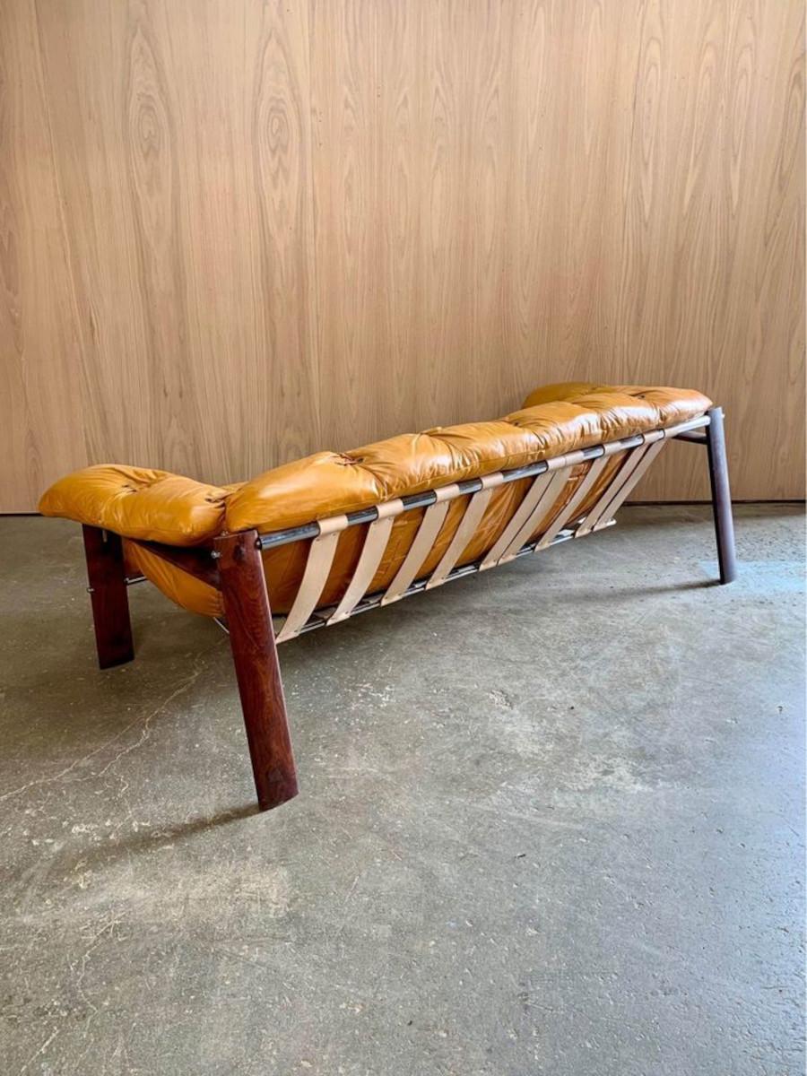 Late 20th Century 1970s Brazilian Wood and Leather MP131 Sofa by Percival Lafer