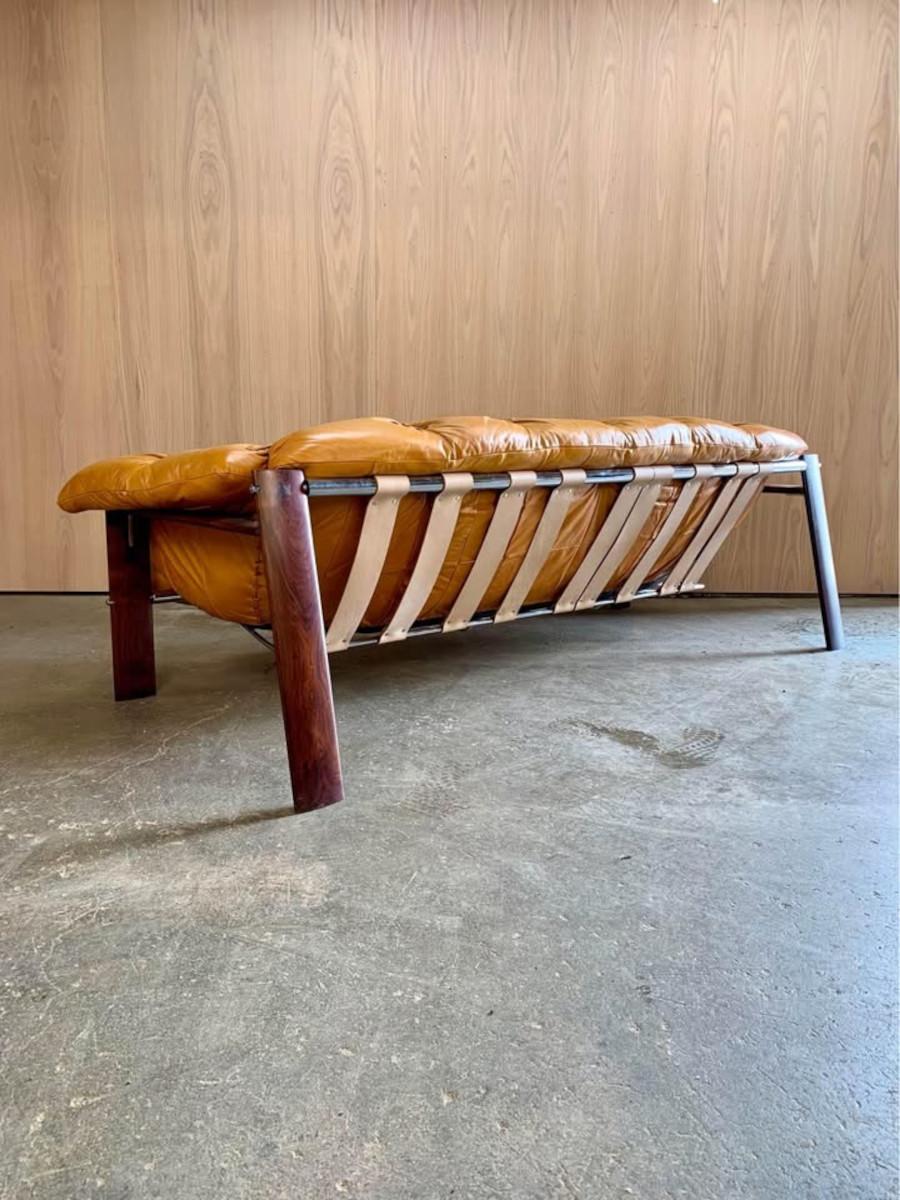 1970s Brazilian Wood and Leather MP131 Sofa by Percival Lafer 1