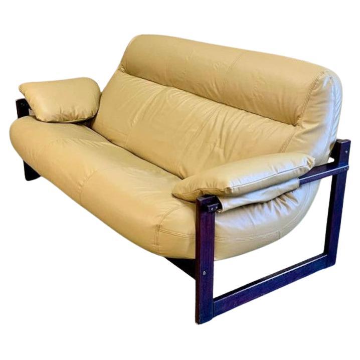 1970s Brazilian Wood and Leather Sofa by Percival Lafer