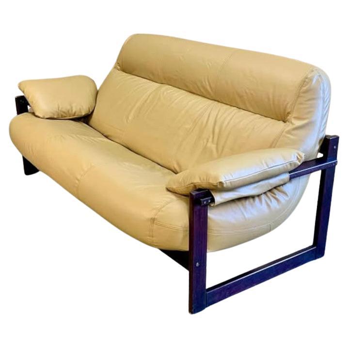 1970s Brazilian Wood and Leather Sofa by Percival Lafer
