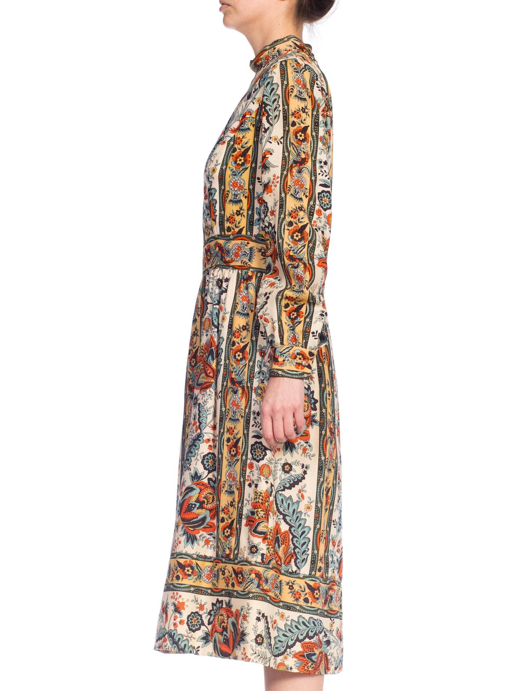 1960S BRENNER COUTURE Wool Twill Victorian Indian Paisley Stripe Print Dress In Excellent Condition In New York, NY