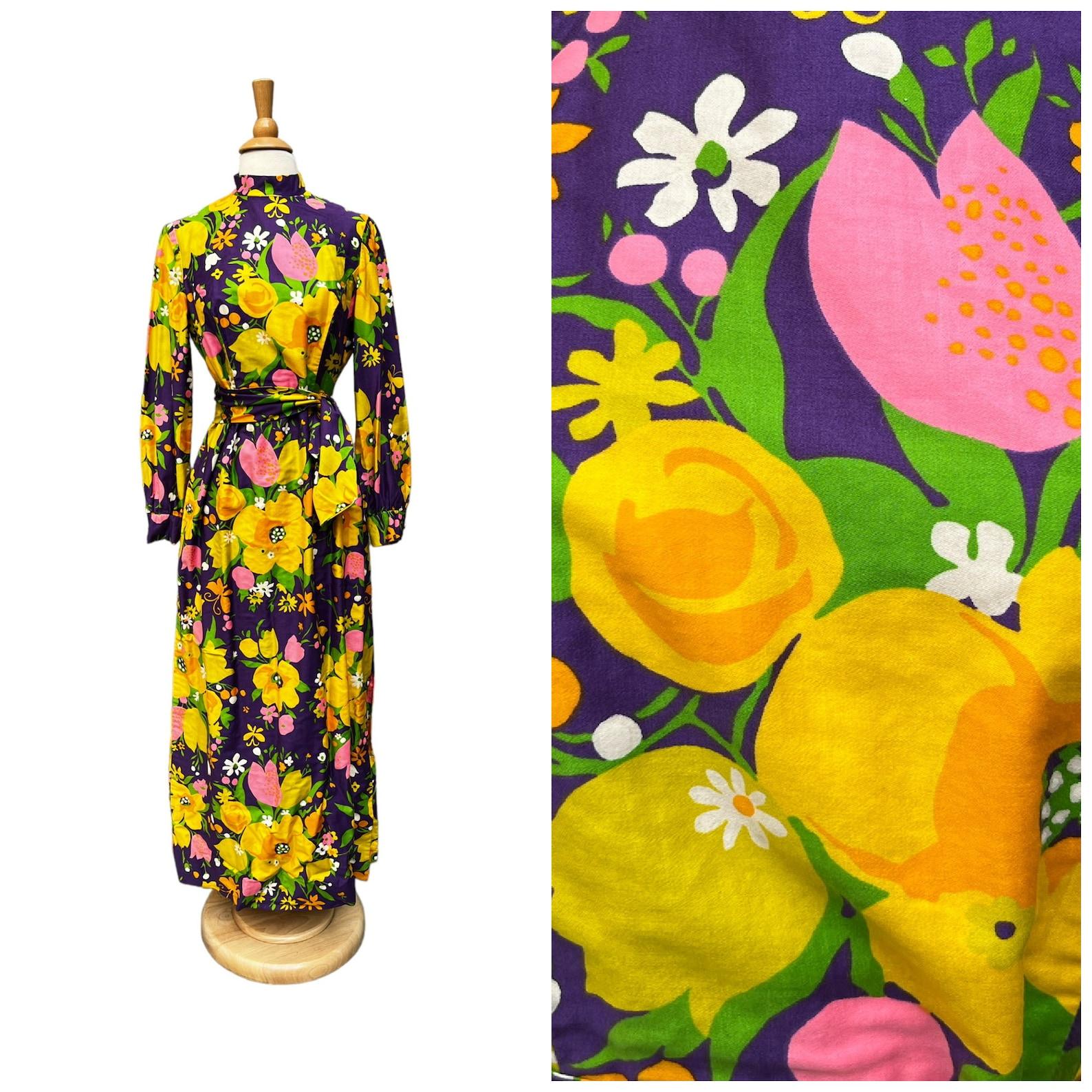 1970s Brenner Couture floral maxi dress For Sale 6