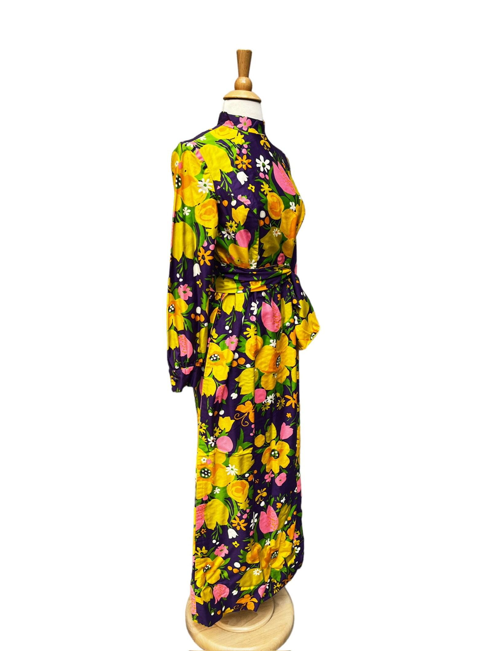 1970s Brenner Couture floral maxi dress In Excellent Condition For Sale In Brooklyn, NY