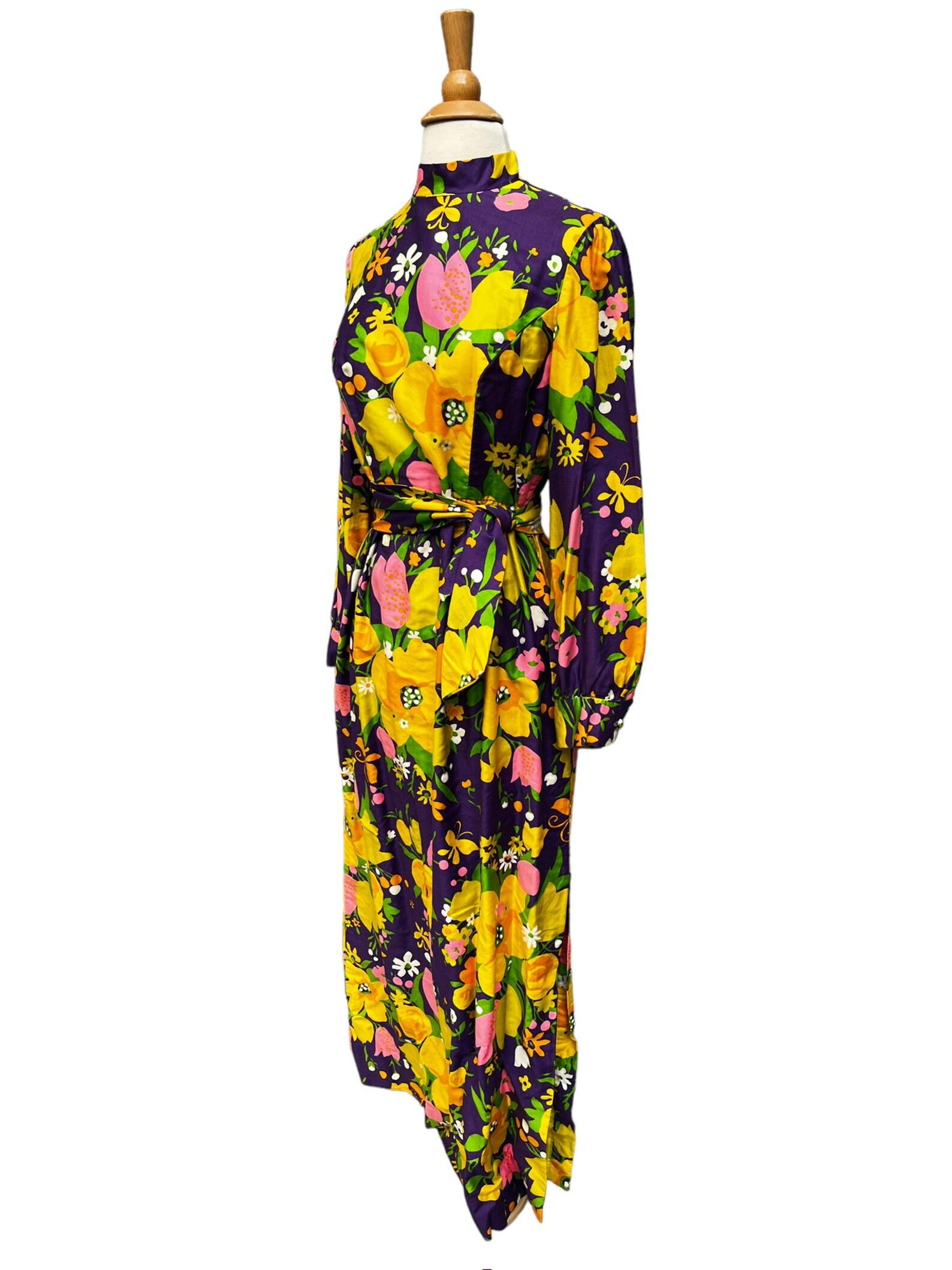 1970s Brenner Couture floral maxi dress For Sale 1