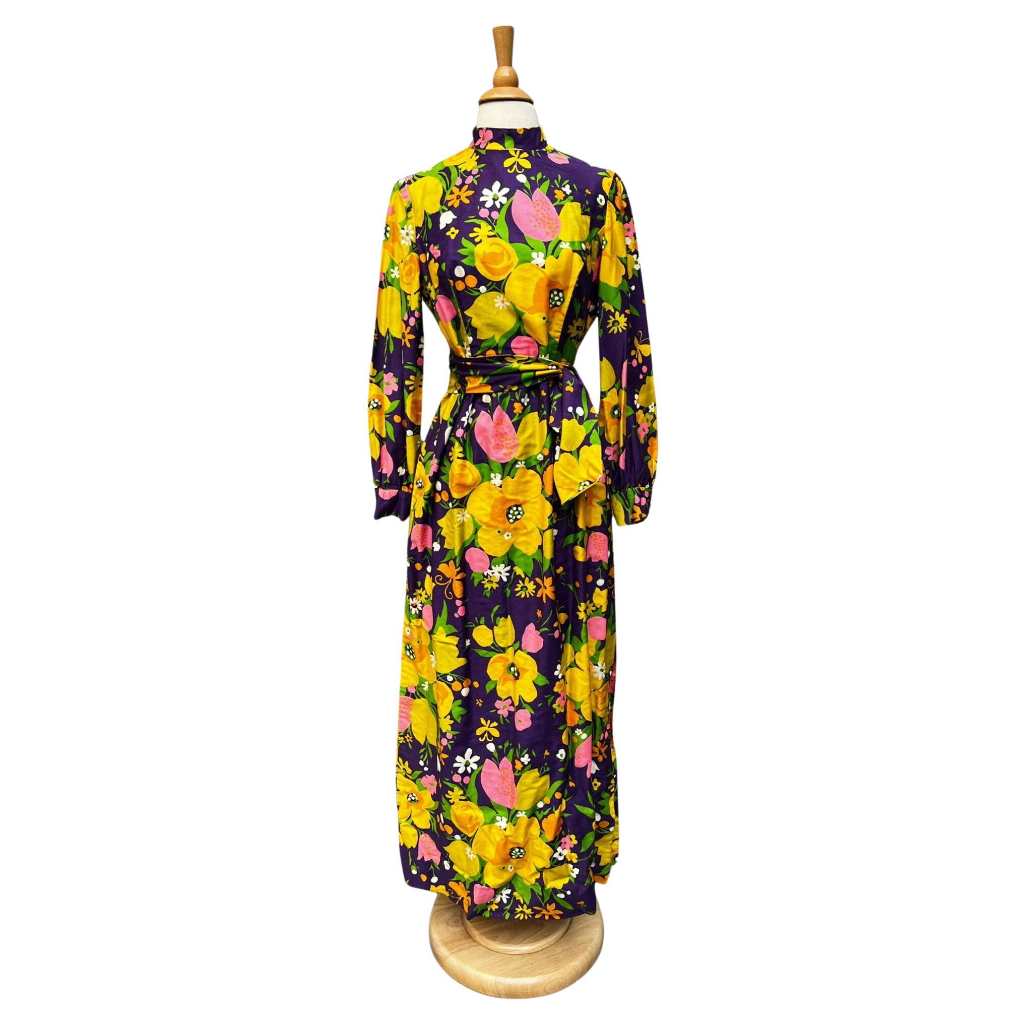 1970s Brenner Couture floral maxi dress For Sale