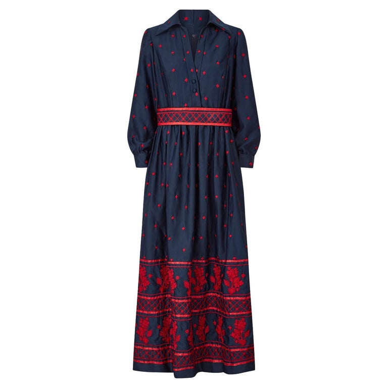 1970s Brenner Couture Navy and Red Embroidered Maxi Dress For Sale at  1stDibs | eleanor brenner
