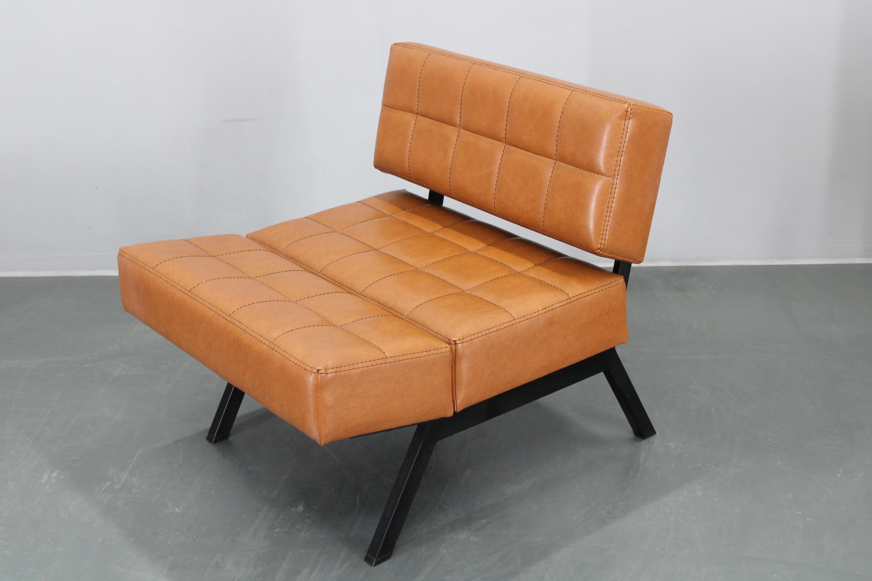 Faux Leather 1970s Brevetti IPE Set Of Three RARE Convertible Lounge Chairs, Italy For Sale