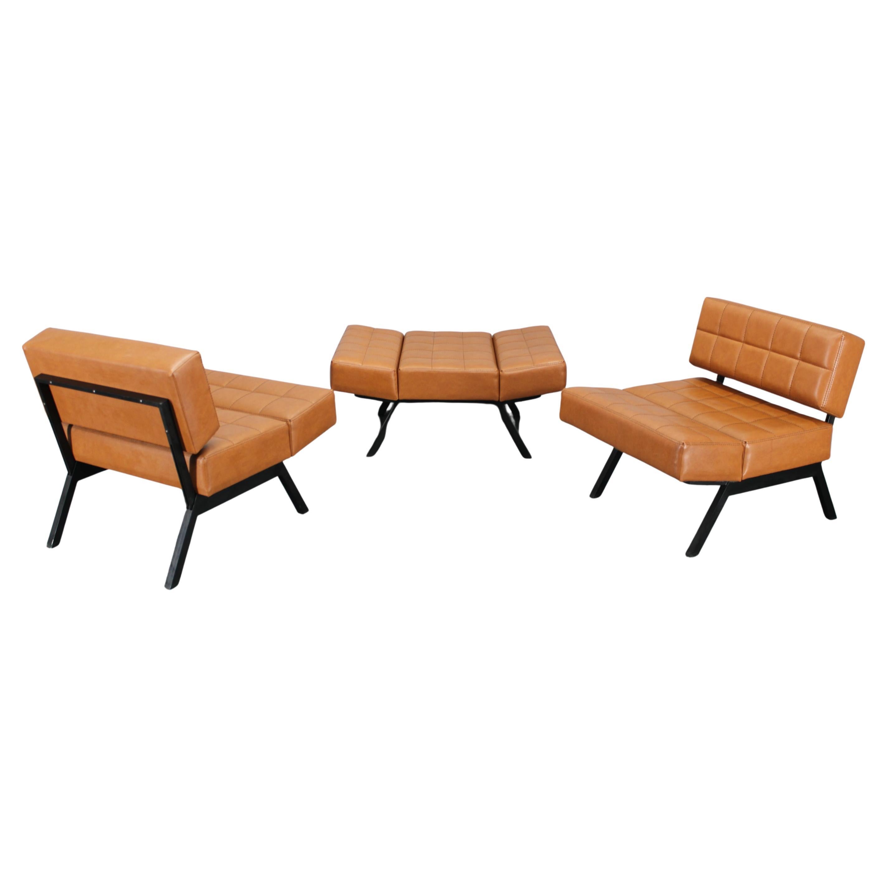 1970s Brevetti IPE Set Of Three RARE Convertible Lounge Chairs, Italy