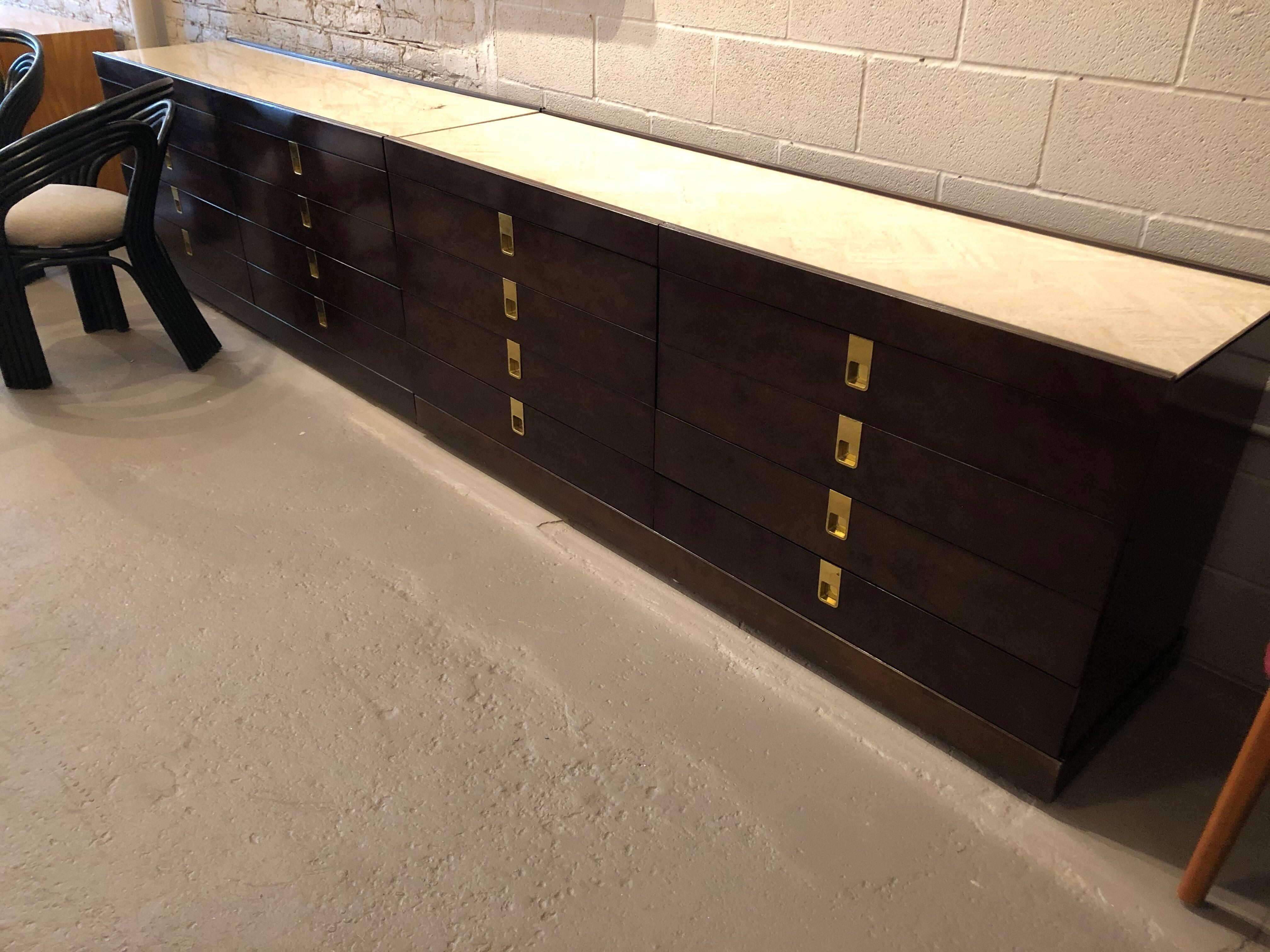 1970s Brian Palmer for Baker Modular Dressers in Brass with Marble, a Pair In Good Condition In Chicago, IL