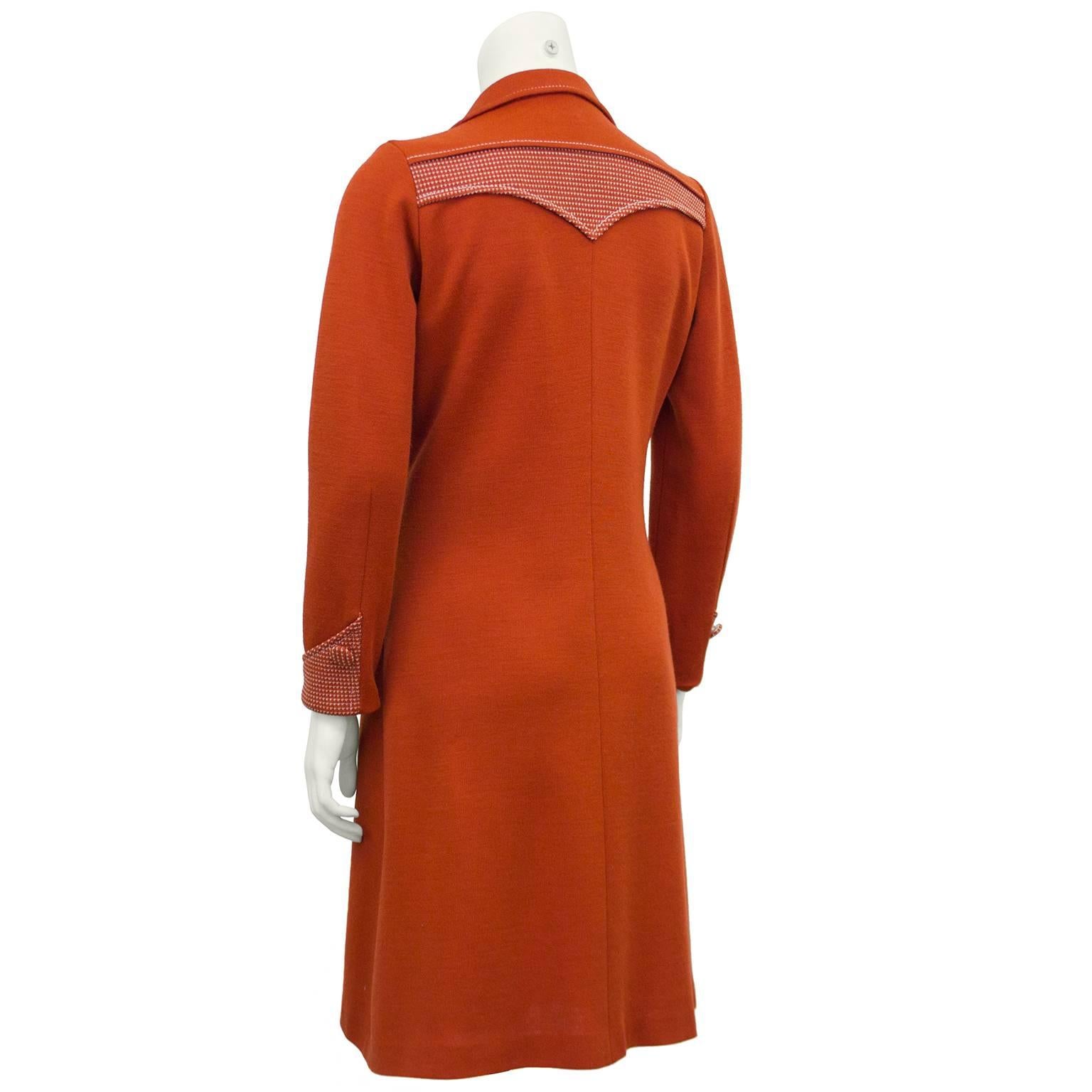 1970s Brick Red Dress with Contrasting Stitching In Excellent Condition In Toronto, Ontario