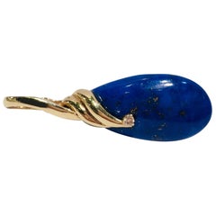 1970s Bright Blue Lapis Lazuli Diamond 14 Karat Yellow Gold Enhancer Pendant