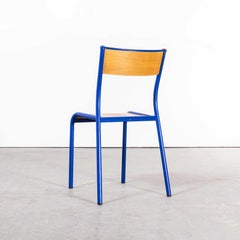 1970s Bright Blue Mullca Stacking Dining Chair, Beech Seat, Set of Six