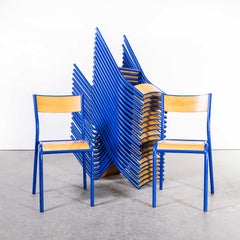 1970s Bright Blue Mullca Stacking Dining Chair, Beech Seat, Various Quantity