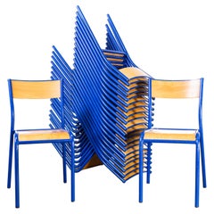 Retro 1970s Bright Blue Mullca Stacking Dining Chair, Beech Seat, Various Quantity