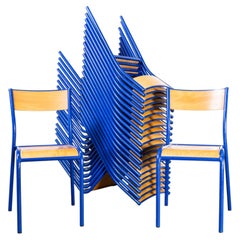 1970s Bright Blue Mullca Stacking Dining Chair, Beech Seat, Various Quantity