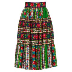 Vintage 1970S Bright Multicolor Cotton  Boho Floral Rose Skirt