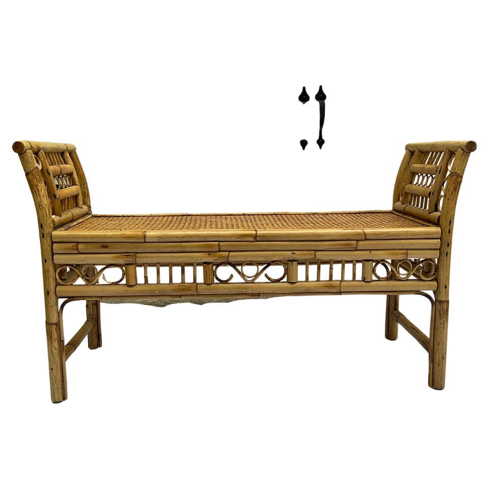 French Rattan Bench at 1stDibs | curved rattan bench