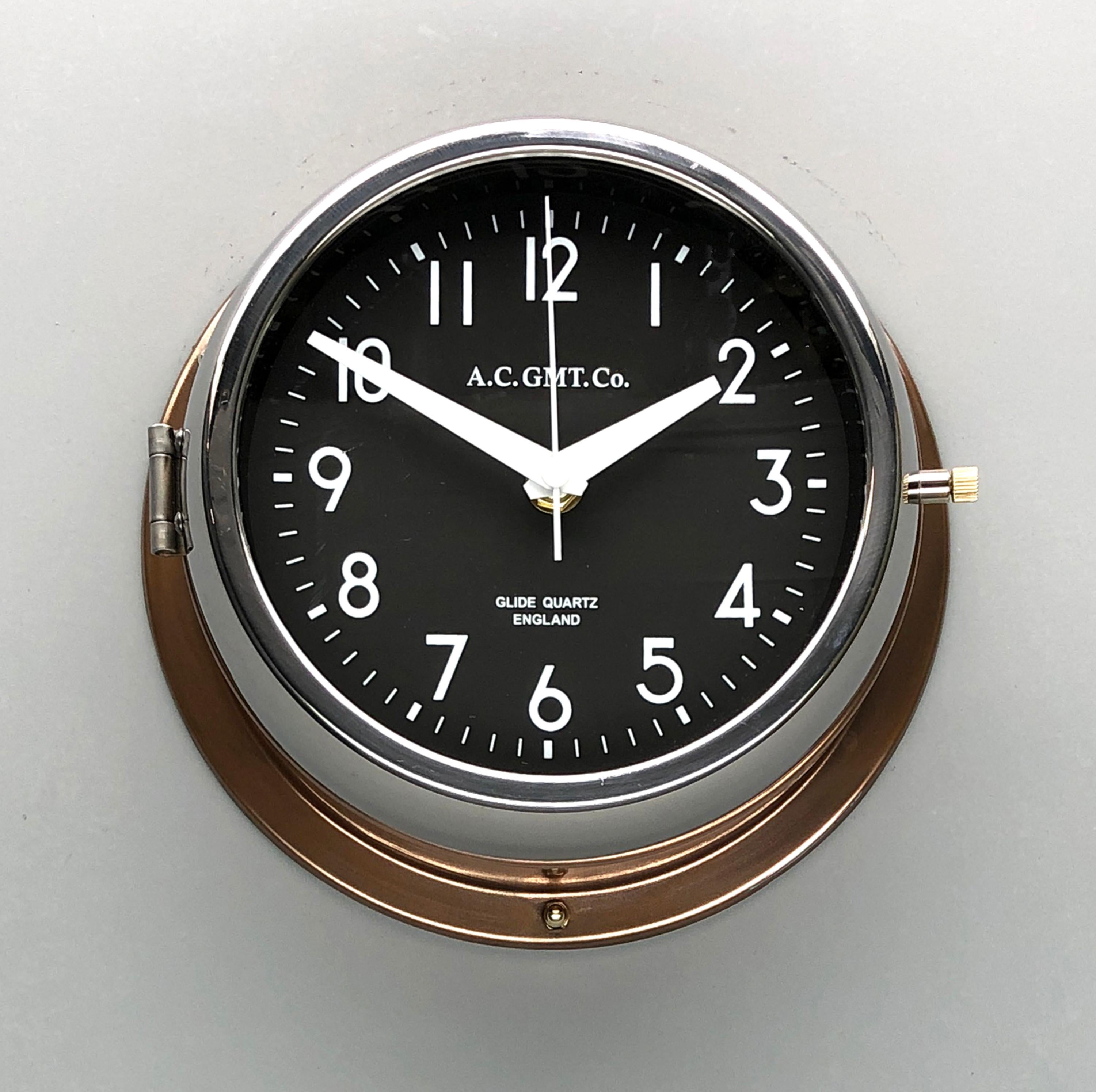 Rescued from Industrial scrap yards and brought back to life in our UK workshop, our expert process allows us to create a high quality clock of luxury standards. 

At A.C GMT Co. we apply new paint finishes or lustrous copper and bronze to the