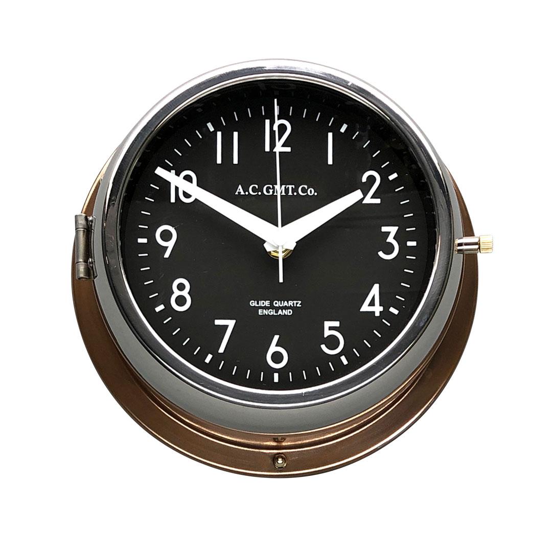 Rescued from Industrial scrap yards and brought back to life in our UK workshop, our expert process allows us to create a high quality clock of luxury standards. 

At A.C GMT Co. we apply new paint finishes or lustrous copper and bronze to the
