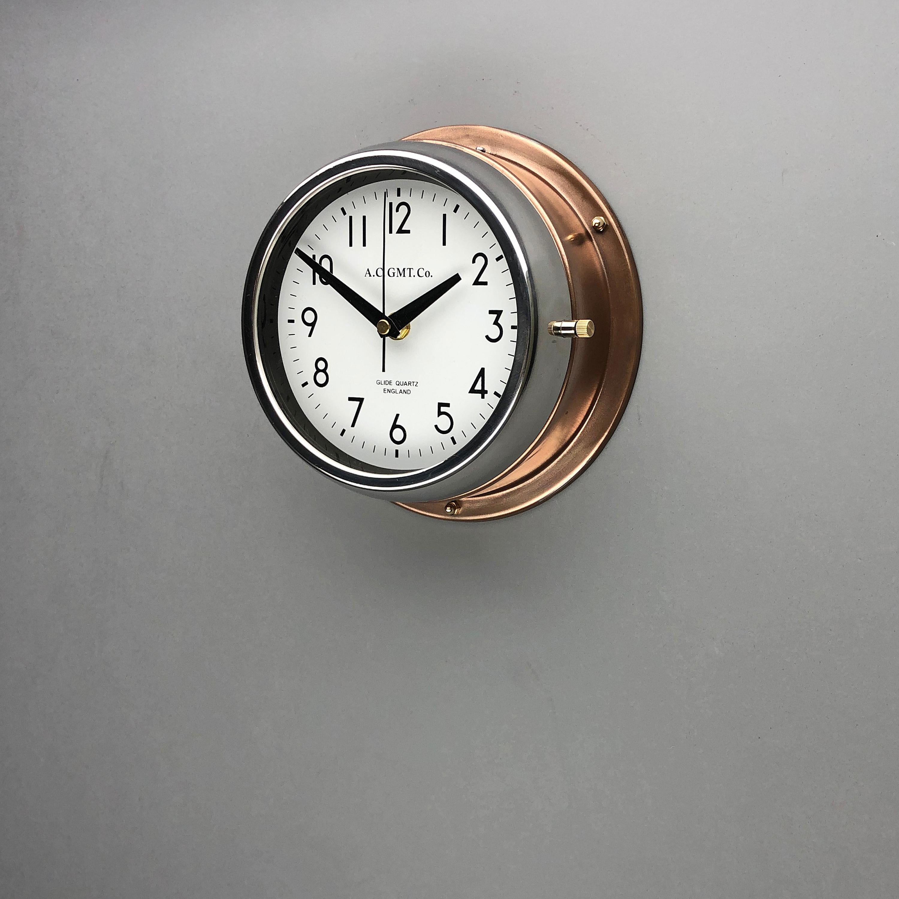 1970s British Bronze and Chrome AC GMT Co. Industrial Wall Clock White Dial 5